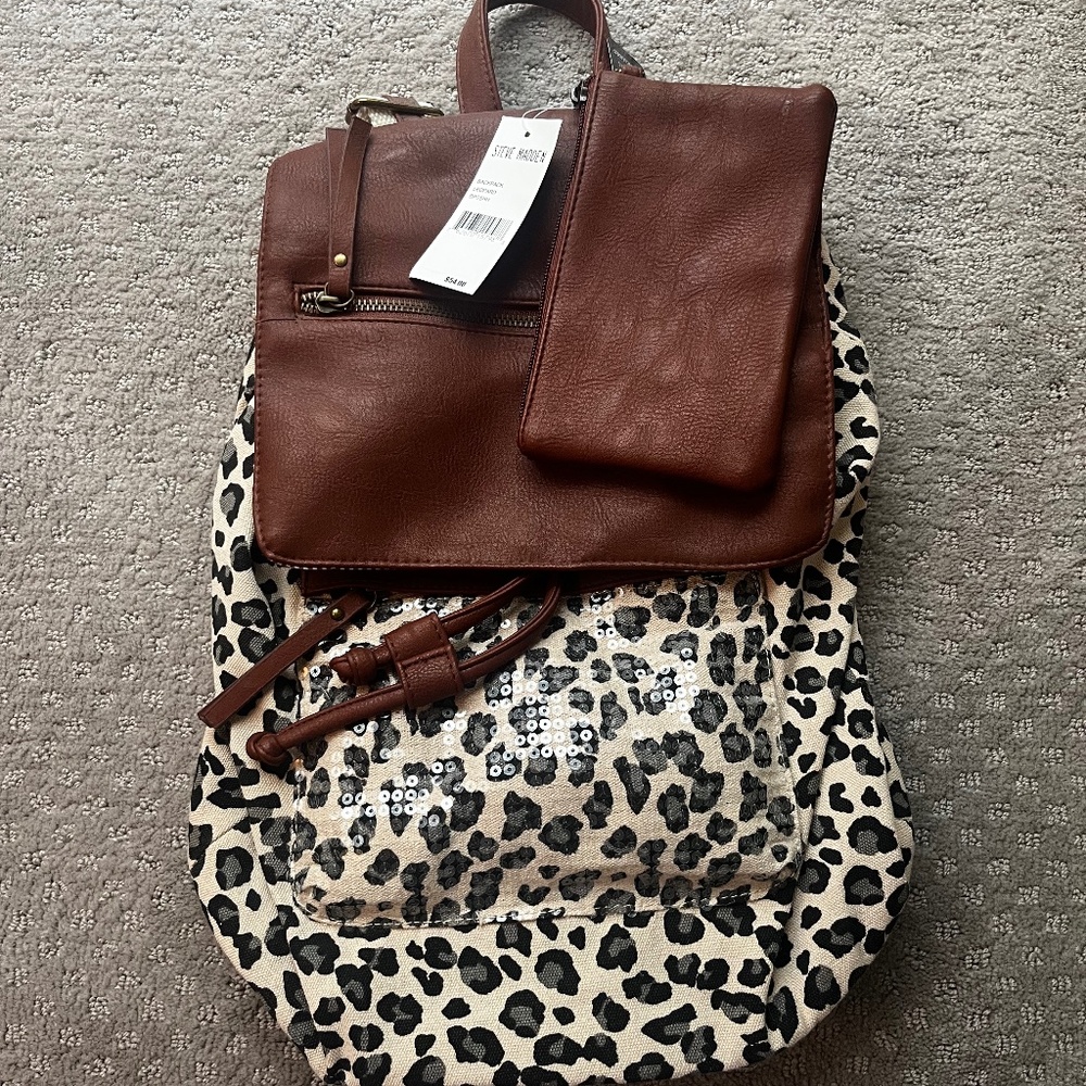 Steve Madden Sequin Gray Leopard Backpack